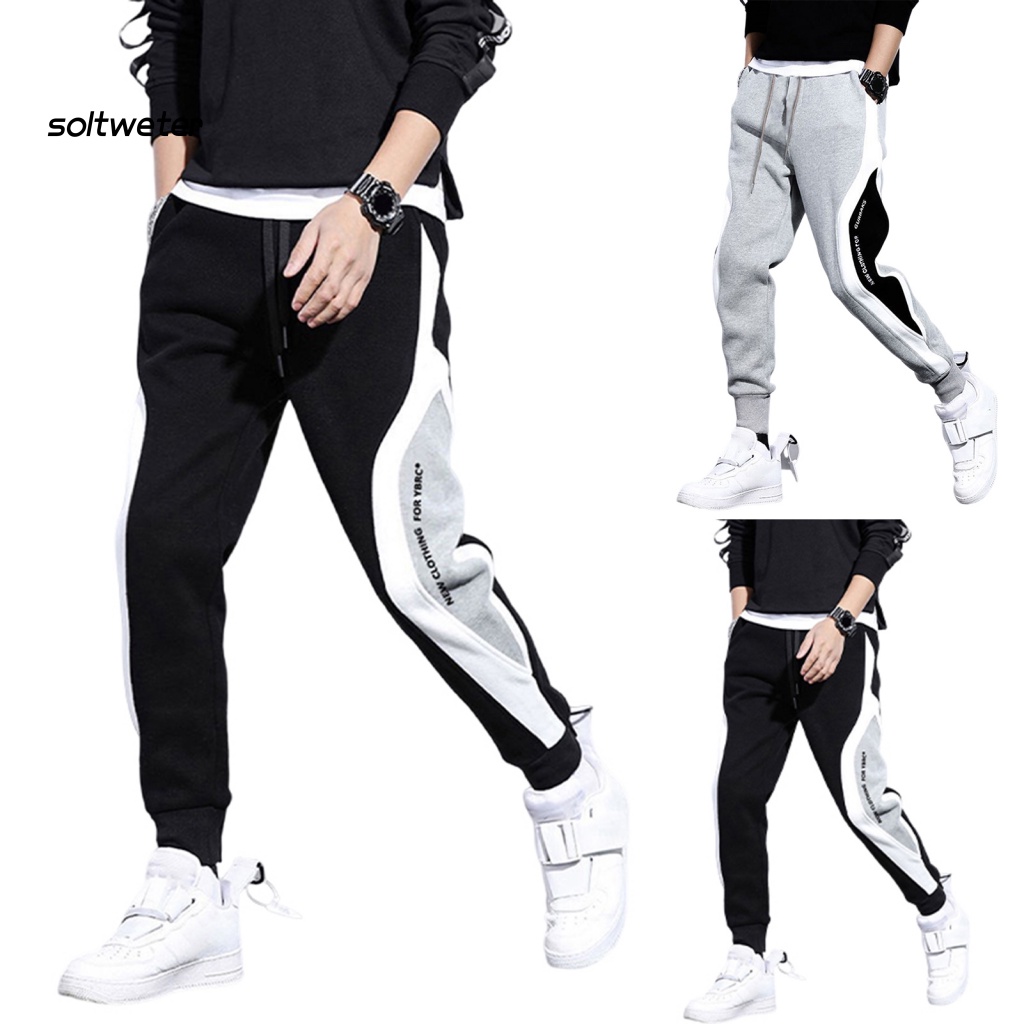 Quần Thể Thao Lưng Thun Lót Lông Dày Dặn Chống Gió Màu Sắc Khối Lập Phương Thời Trang Thu Đông Cho Nam