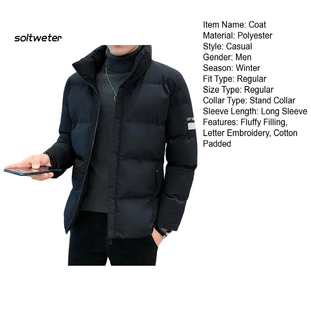 Áo Khoác Phao Cotton Màu Trơn Cổ Đứng Chống Lạnh Thêu Chữ Phong Cách Hàn Quốc Cho Nam
