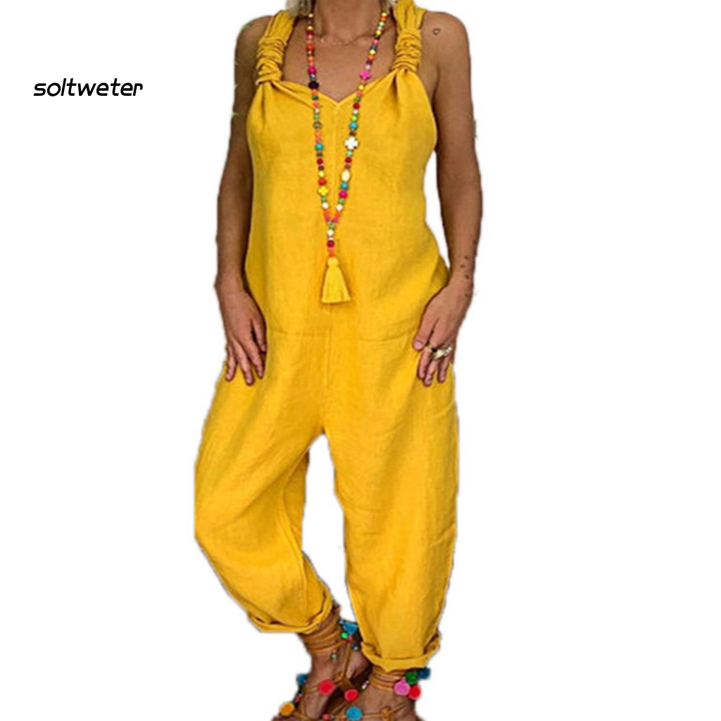 Áo liền quần Hai Dây Thắt Nút Màu Sắc Trơn Thời Trang Đường Phố Cho Nữ