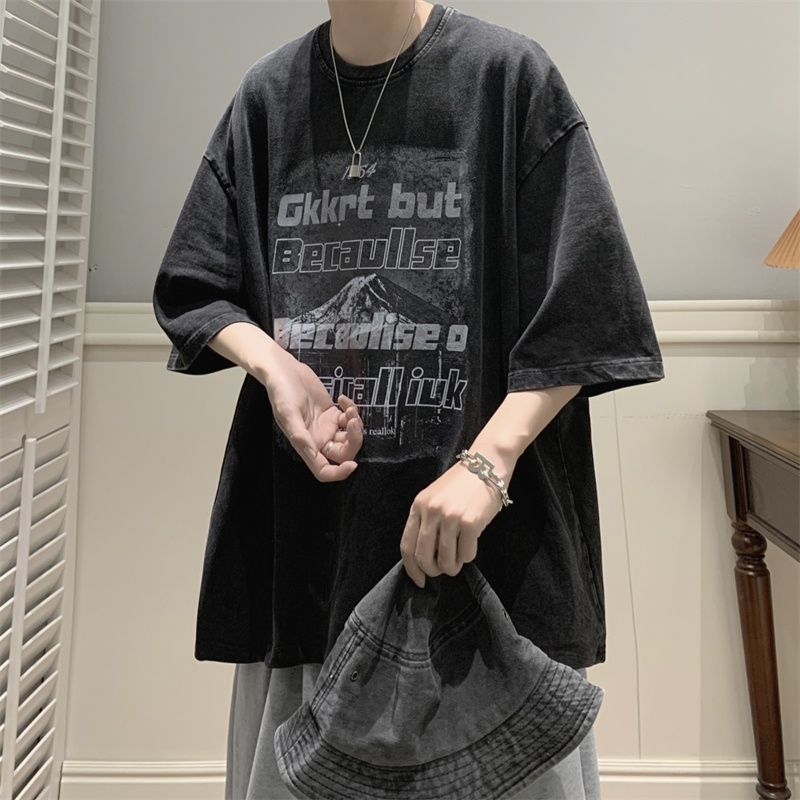 Áo Thun Ngắn Tay Màu Cà Phê In Hình Núi Tuyết Batik Phong Cách Âu Mỹ Cổ Điển Thời Trang Mùa Hè Cho Nam