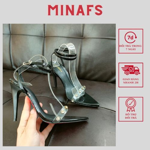 Giày Cao Gót Mũi Nhọn Nữ MINAFS Quai Trong Đính Đá Gót Nhọn Cao 10p