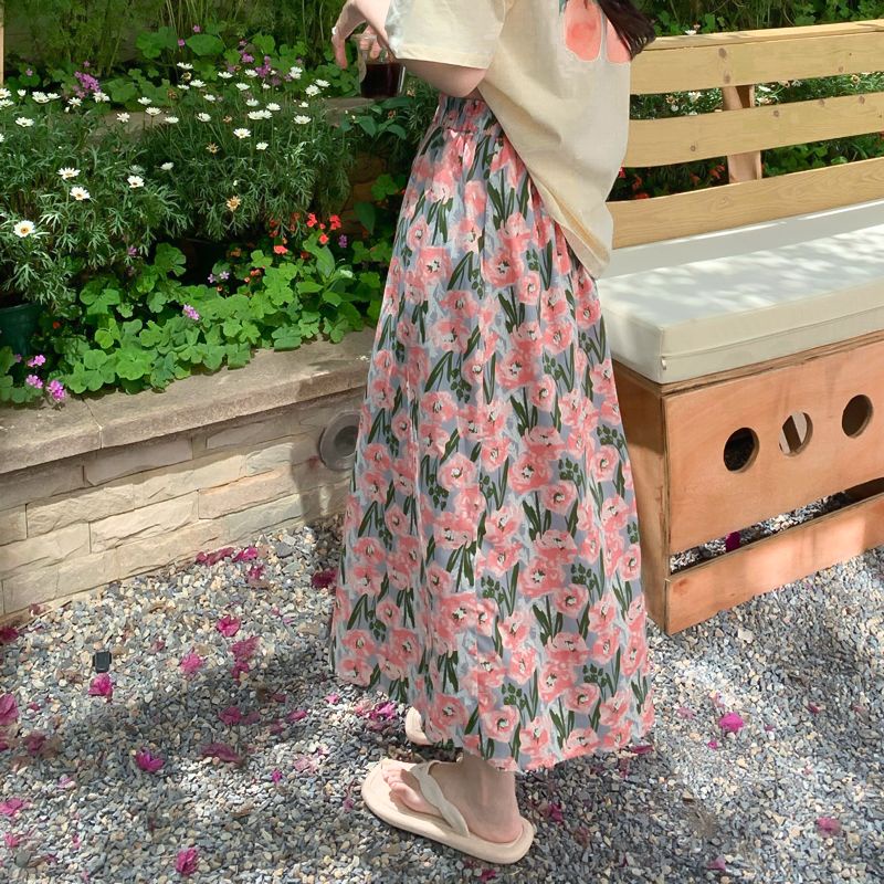 Chân Váy Chữ A Lưng Cao Dáng Ôm In Họa Tiết Hoa Thời Trang Xinh Xắn Cho Nữ