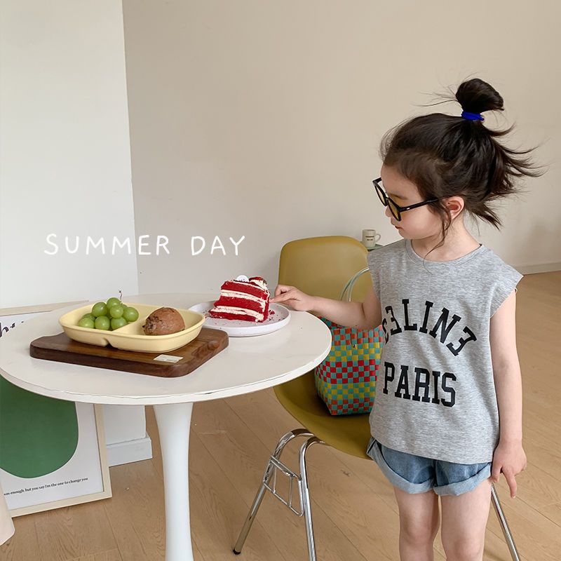 Áo Thun Cotton Sát Nách Thoáng Khí Nhanh Khô In Họa Tiết Hoạt Hình Phong Cách Hàn Quốc Thời Trang Mùa Hè Cho Bé Gái