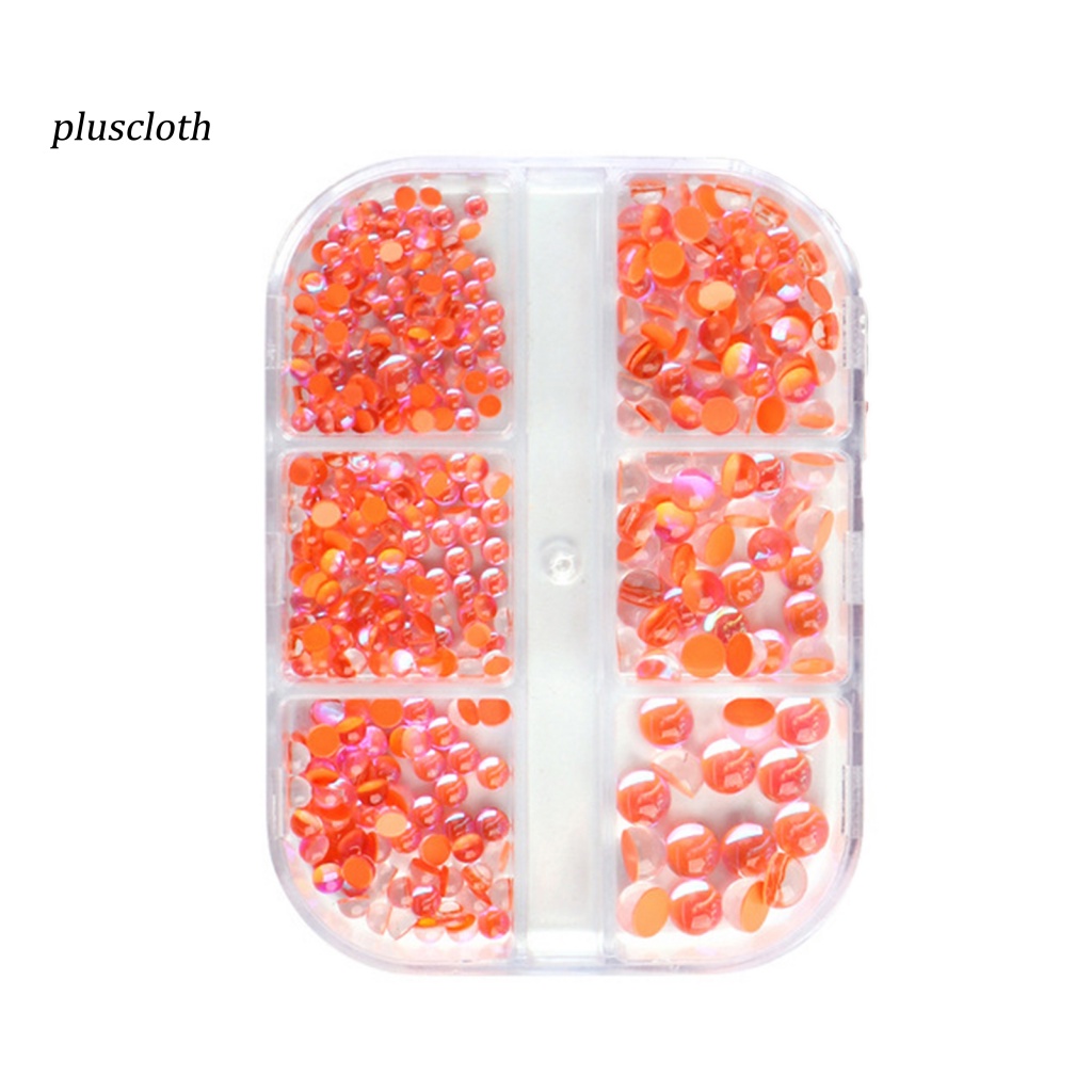 &lt; Pluscloth &gt; Hộp 6 Ngăn Đựng Hạt Tròn Phẳng Nhiều Màu Sắc Trang Trí Móng Nghệ Thuật Cho Nữ