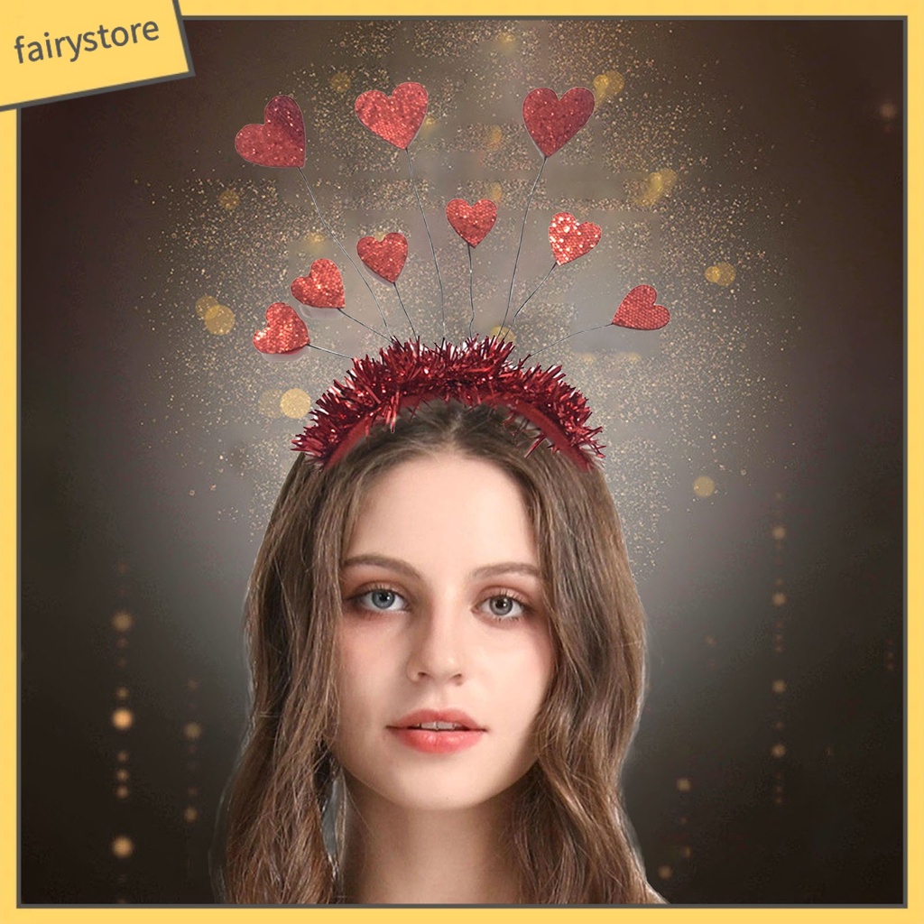 [FRO] Băng Đô 9 Trái Tim Lấp Lánh Co Giãn Tốt Trang Trí Tiệc Có Thể Tái Sử Dụng Cho Ngày Lễ Tình Nhân