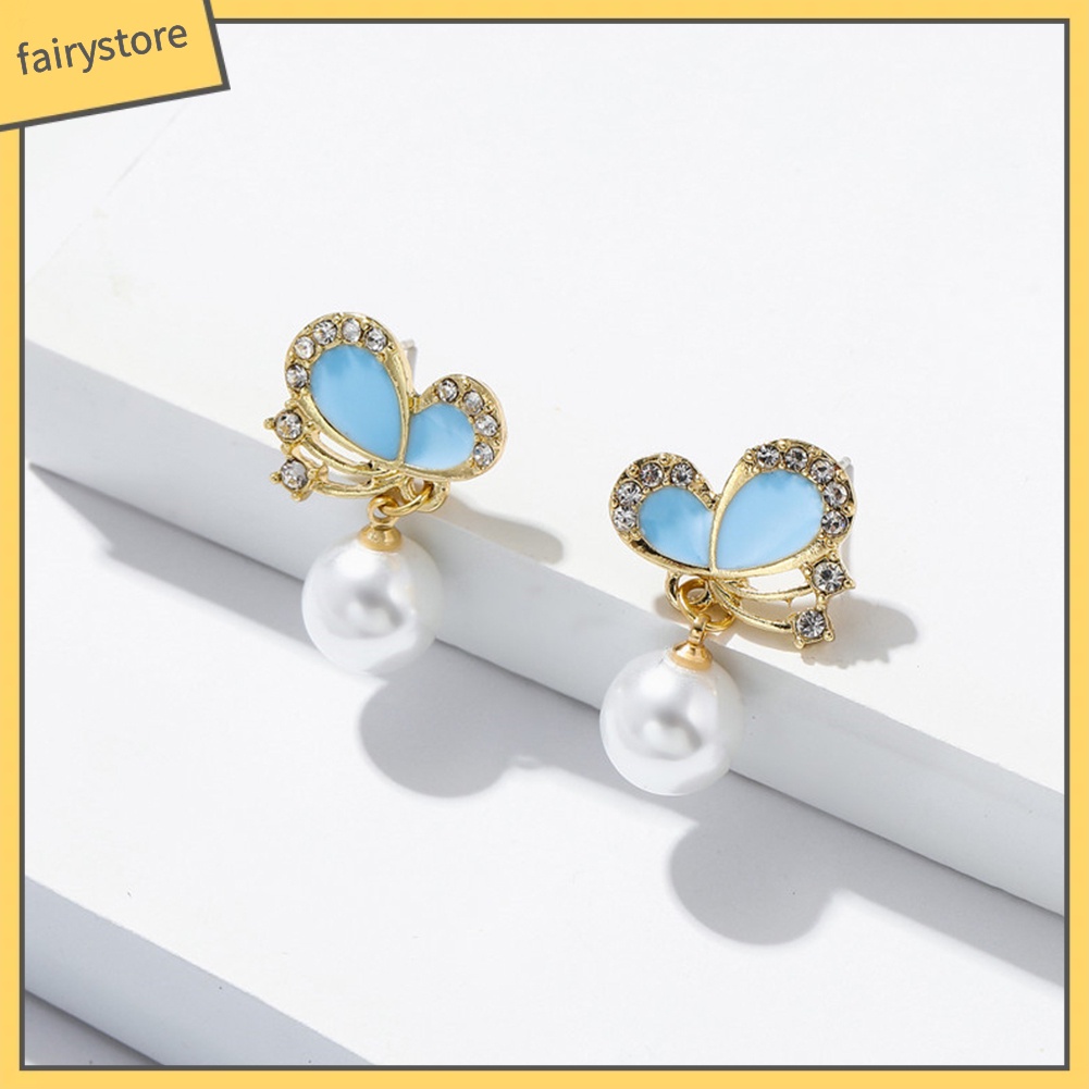 Bông Tai Hình Bướm Đính Ngọc Trai Giả Dễ Phối Đồ Thời Trang Cho Nữ