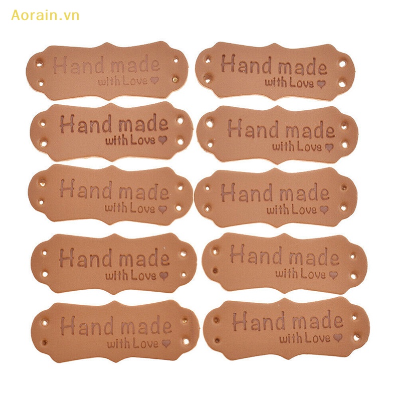Set 50 Thẻ Da PU In Chữ Handmade With Love Dùng Để May Vá / Làm Đồ Thủ Công DIY
