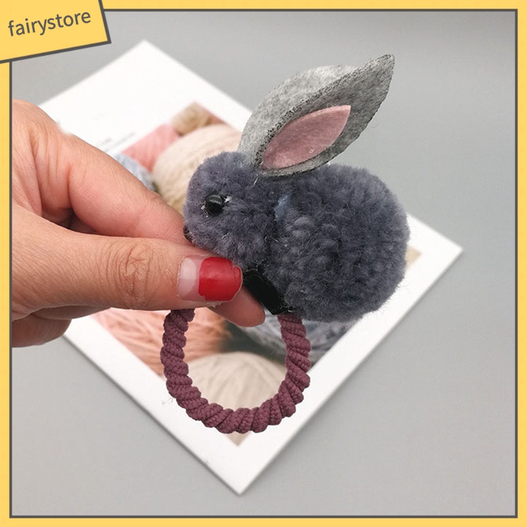 Dây Cột Tóc Cao Su Co Giãn Bọc Vải Lông Hình Thỏ Hoạt Hình