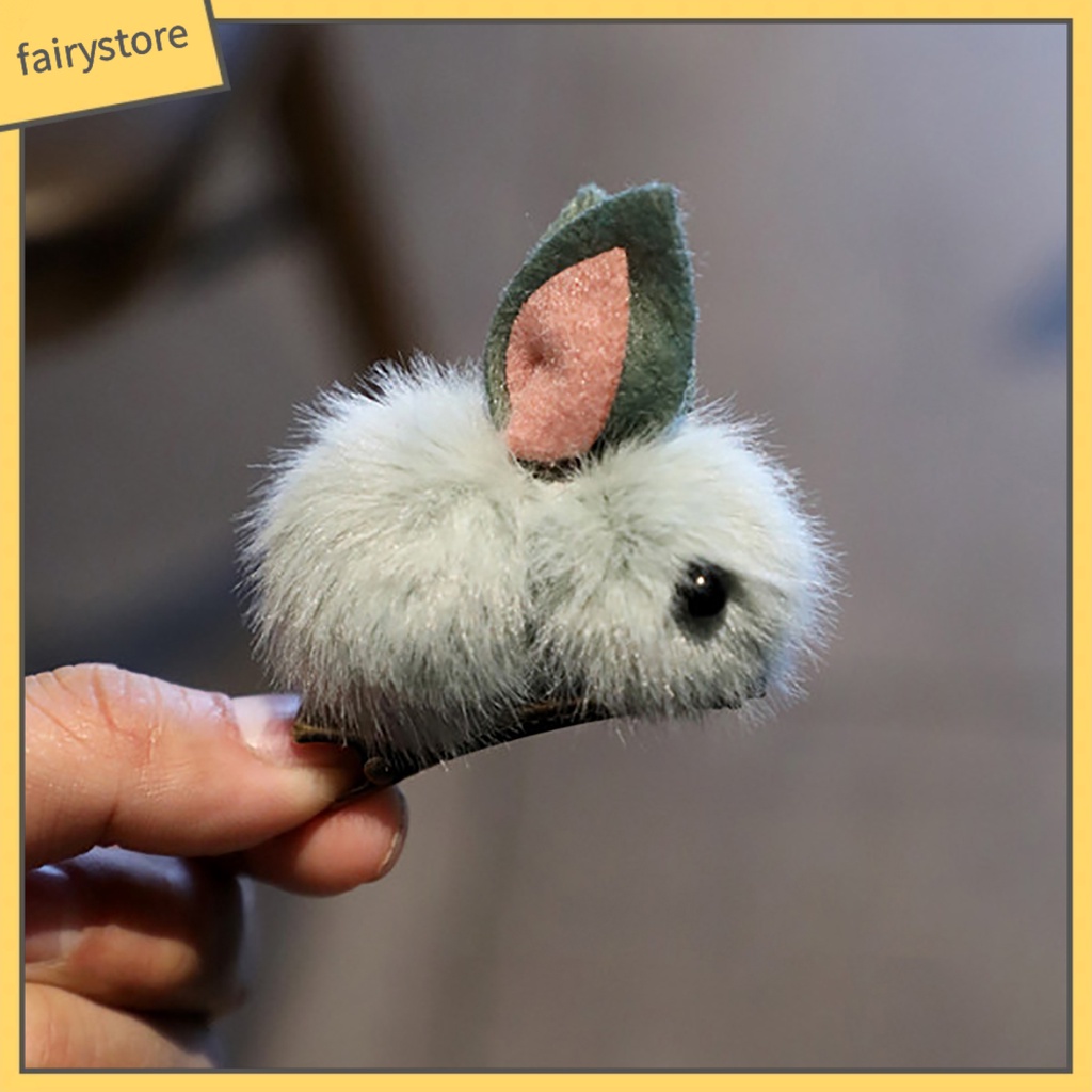 Kẹp Tóc Giả Da Hình Thỏ Nhồi Bông Mềm Mại Cho Nữ