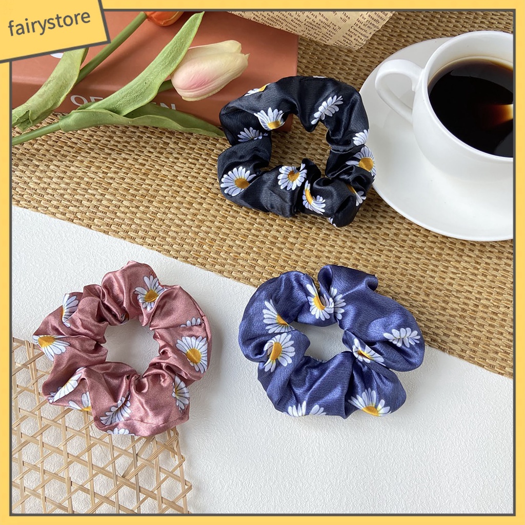 Dây Buộc Tóc Vải Satin Co Giãn In Họa Tiết Hoa Ngọt Ngào