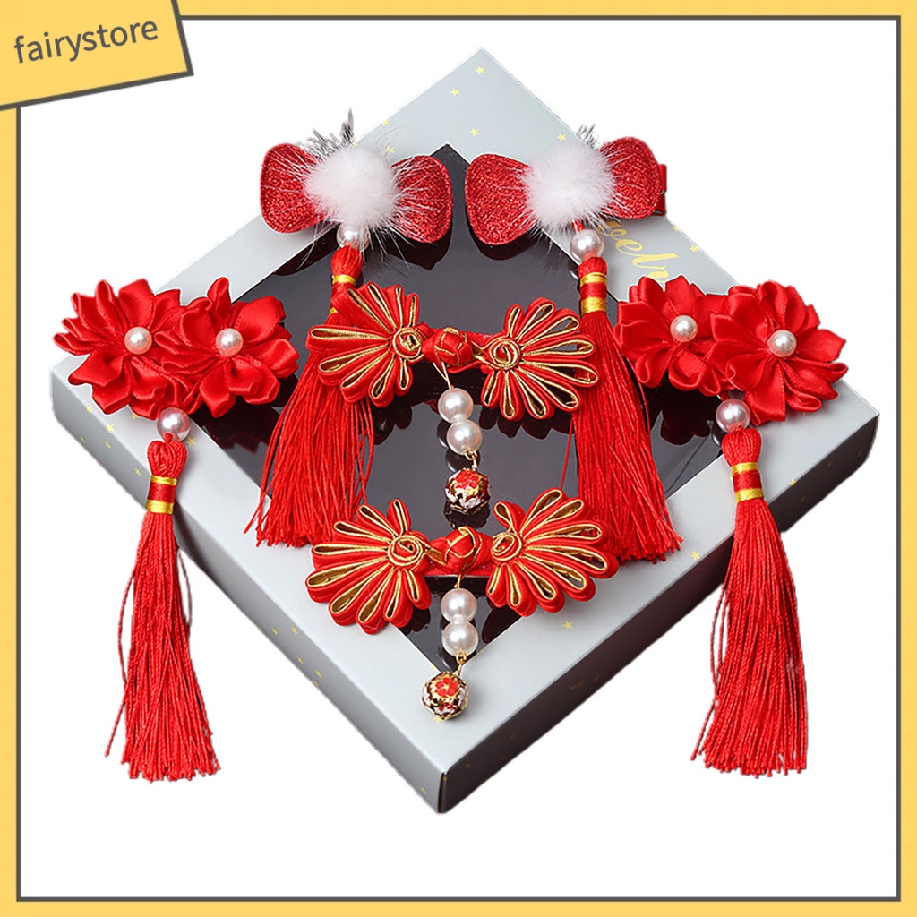 1 Bộ Kẹp Tóc Đính Ngọc Trai Giả Siêu Nhẹ Phong Cách Trung Hoa Dành Cho Bé Gái