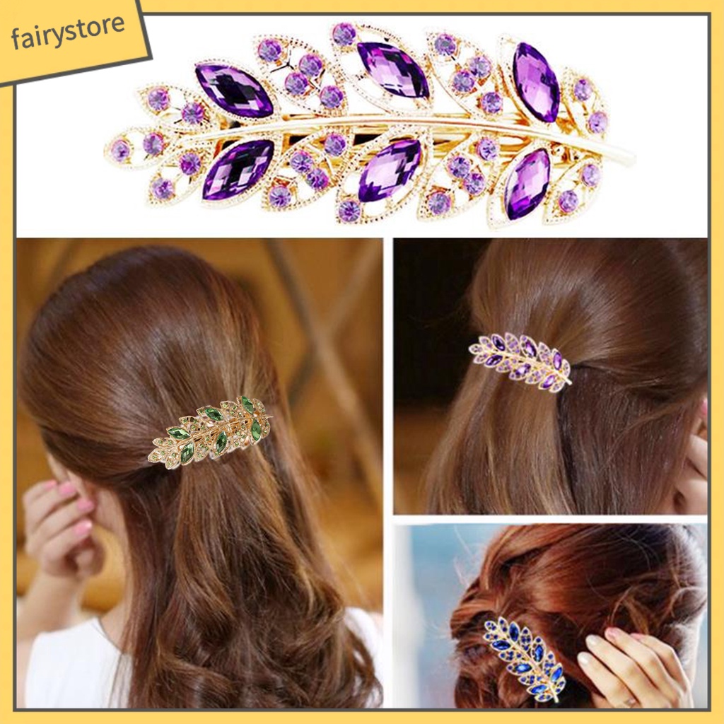 Kẹp Tóc Hợp Kim Hình Chiếc Lá Đính Đá Pha Lê Thời Trang Cho Nữ