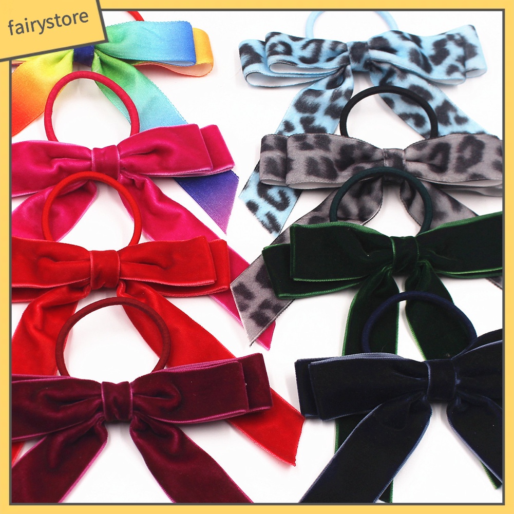 Dây Buộc Tóc Co Giãn Đính Nơ Họa Tiết Da Báo Ngọt Ngào Cho Bé Gái