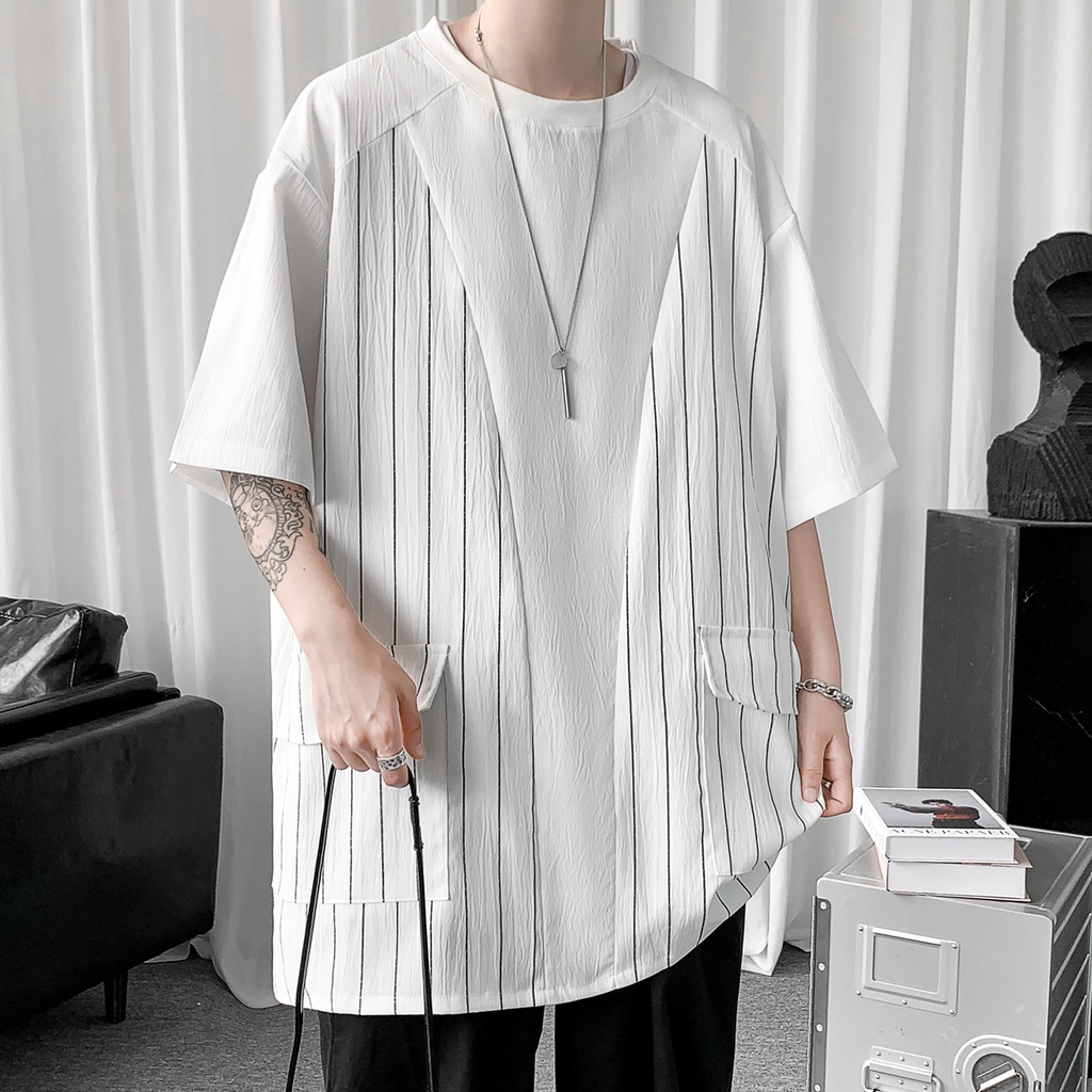 Áo Thun Tay Ngắn Dáng Rộng Plus Size Họa Tiết Kẻ Sọc Thời Trang Mùa Hè Cho Nam