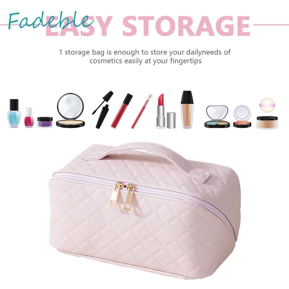 Túi Đựng Mỹ Phẩm Bằng Da PU Sức Chứa Lớn Họa Tiết Kẻ Sọc Thời Trang Mùa Hè Cho