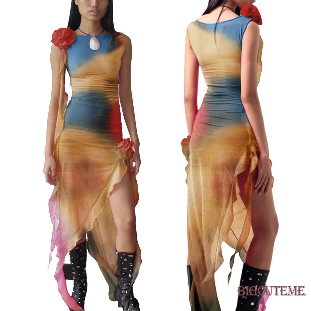 Đầm Sát Nách In Họa Tiết Màu Nhuộm Độc Đáo Thời Trang Mùa Hè Cho Nữ