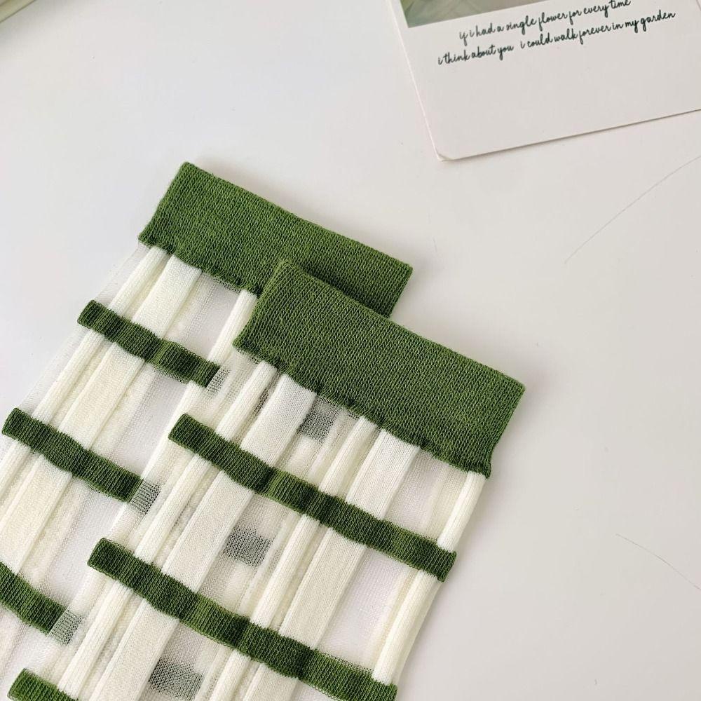 AROMA Vớ Cotton Lụa Co Giãn Thoáng Khí Họa Tiết Caro Dễ Thương Dành Cho Nữ