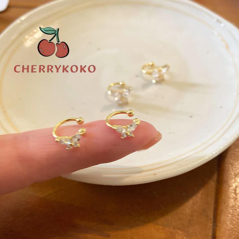 🍒🍒CHERRYKOKO Khuyên Tai Dạng Kẹp Không Cần Bấm Lỗ Hình Bướm Dát Kim Cương Tinh