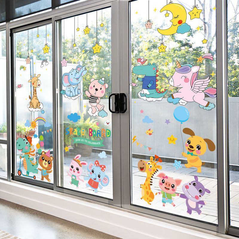 Miếng Dán Cửa Kính Hai Mặt Họa Tiết Hoạt Hình Sáng Tạo Trang Trí Nhà Trẻ