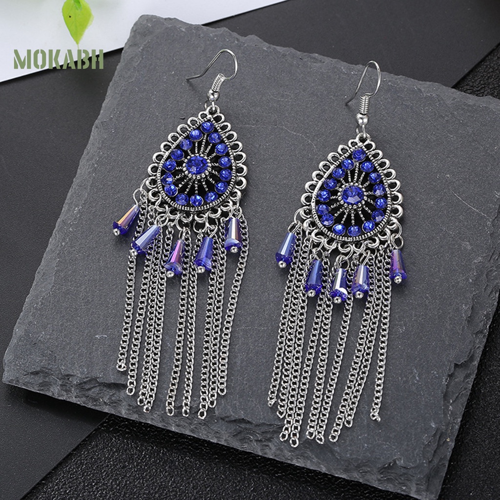 1 Đôi Bông Tai Hình Giọt Nước Có Đính Đá Và Tua Rua Theo Phong Cách Vintage Dành Cho Nữ