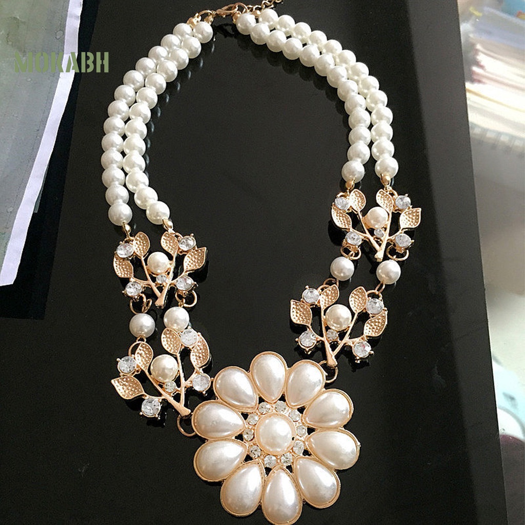 Vòng Cổ Choker Hai Lớp Đính Hoa Hướng Dương Và Ngọc Trai Nhân Tạo Phong Cách Bohemian Thanh Lịch Dành Cho Nữ