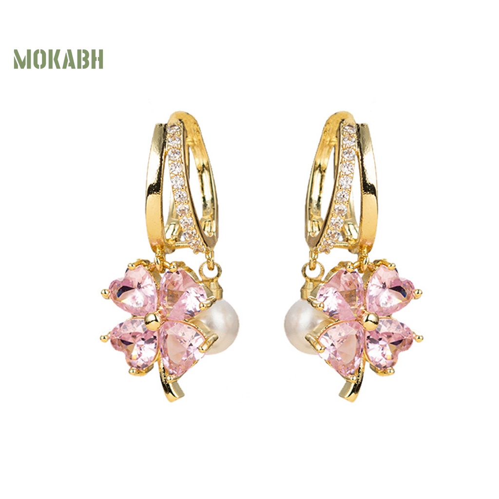 [Mokabh] 1 Đôi Bông Tai Hình Cỏ Bốn Lá Mạ Điện Bóng Cao Trang Trí Quyến Rũ Không Gây Dị Ứng