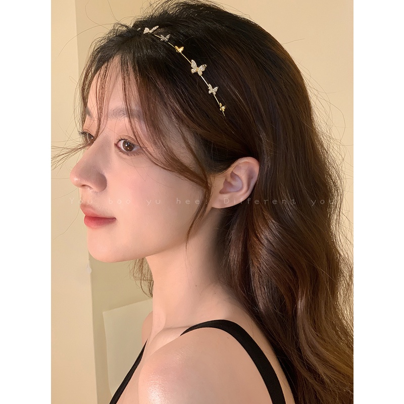 Cài Tóc Hình Bướm Đính Đá Opal Viền Mỏng Viền Vàng Dễ Phối Đồ Thời Trang Mùa Hè Cho Nữ