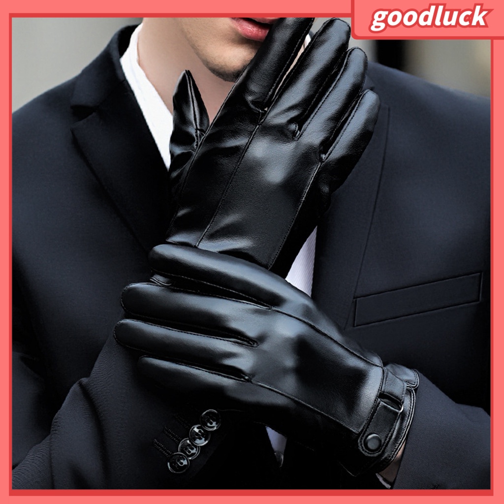 1 Đôi Găng Tay Giả Da Lót Lông Cừu Chống Gió Có Nút Cảm Ứng Tiện Dụng
