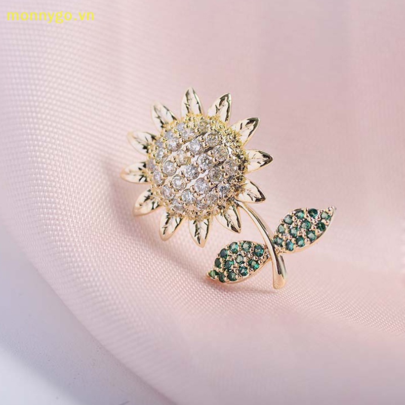 Monnygo trendy shiny rhinestone sunflower brooches anti-light buckle brooch vải cố định ghim nhỏ trang trí đường viền cổ áo phụ kiện mùa hè vn