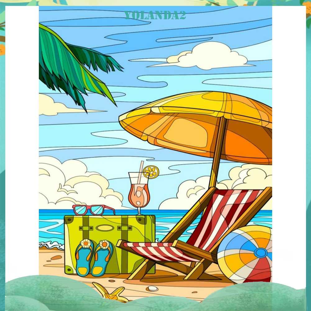 Tranh Đính Đá Kim Cương Toàn Bộ 5D DIY Hình Vẽ Ghế Bãi Biển Trang Trí Nhà Cửa