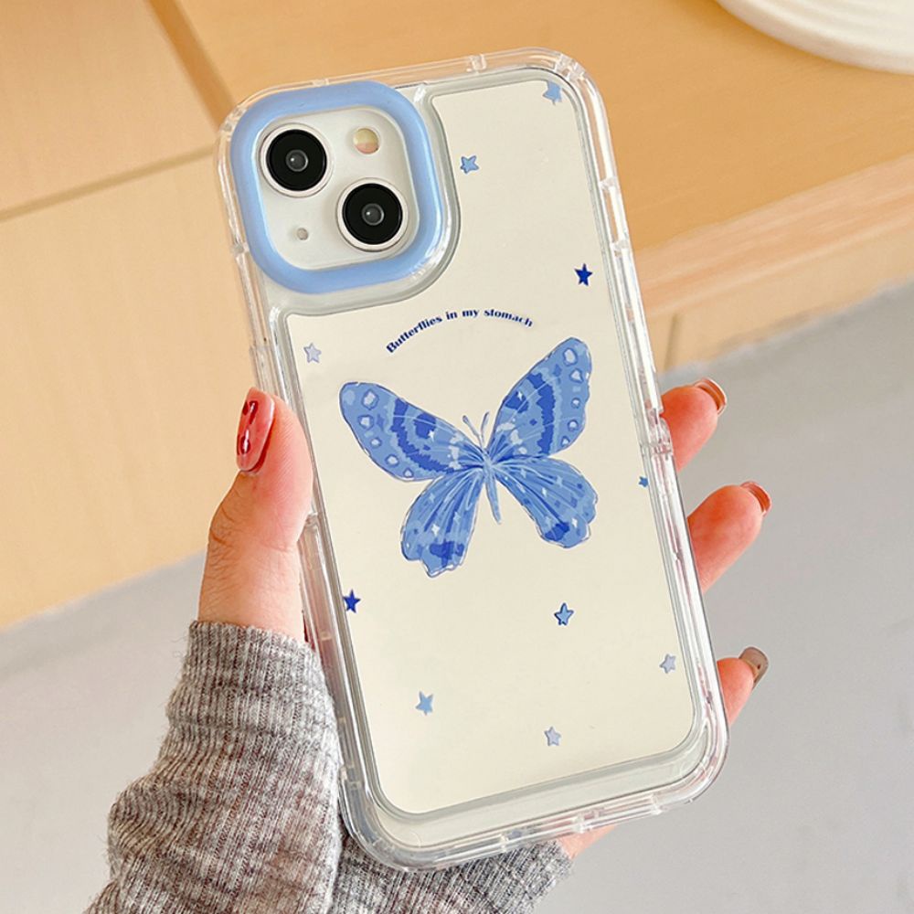 Ốp Điện Thoại TPU Mềm Tráng Gương Họa Tiết Bướm Xanh Dương Có Giá Đỡ Ẩn Cho IPhone 11 14 13 12 Pro Max
