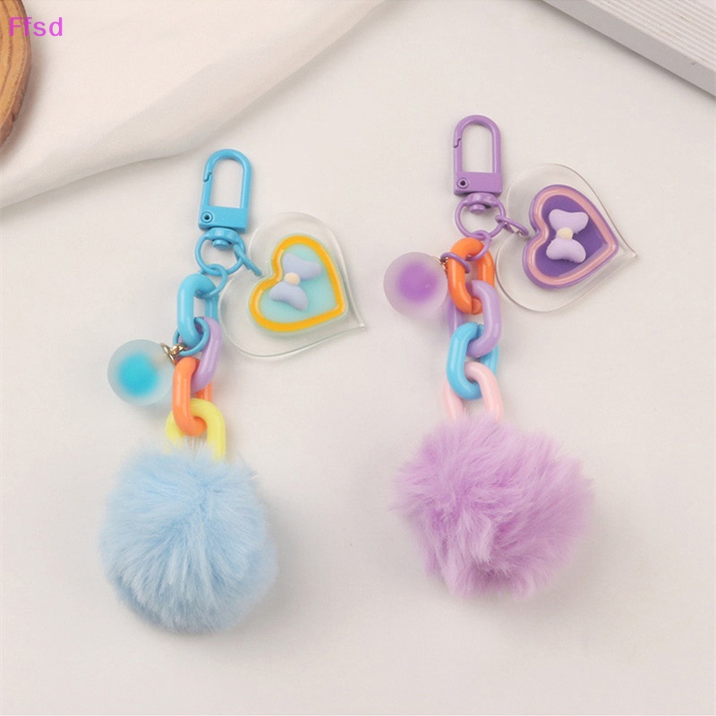 {Ffsd} Móc Khóa Banh Lông Xù Nhiều Màu Sắc Kẹo Ngọt Ngào Hình Trái Tim Đa Sắc *