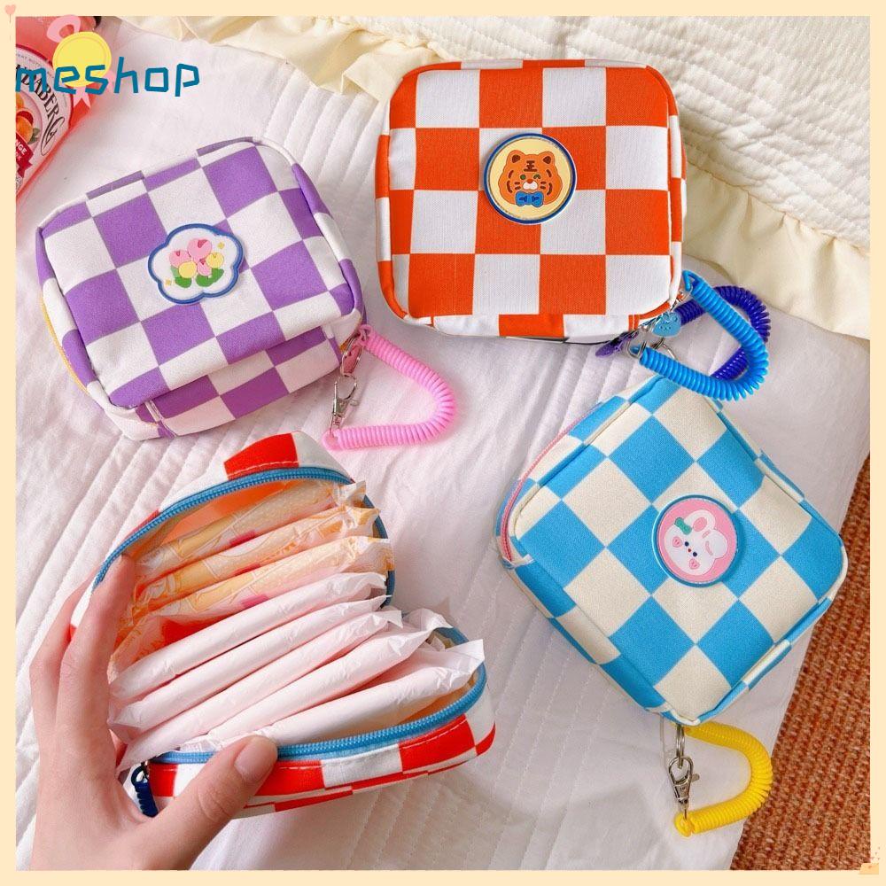 Túi Đựng Băng Vệ Sinh Bằng Vải Cotton Họa Tiết Kẻ Ô Dành Cho Bé Gái