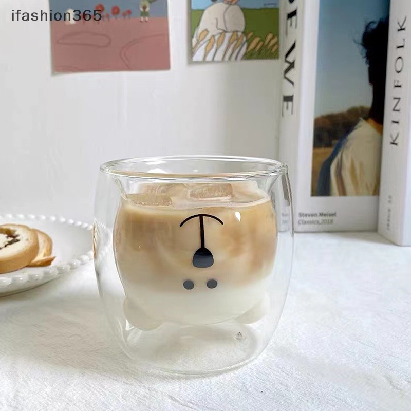 [ifashion365] Cốc Thủy Tinh Hai Lớp Hình Gấu Dễ Thương Sáng Tạo Làm Quà Tặng Giáng Sinh VN