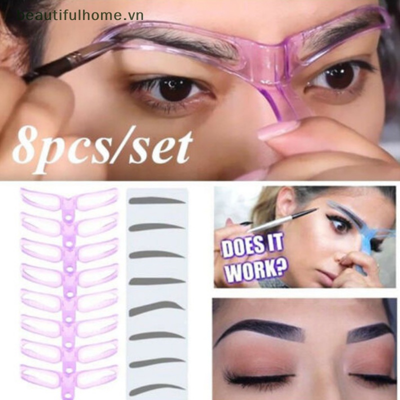 Bộ 8 Khuôn Kẻ Lông Mày Tự Tạo Dáng Tiện Dụng
