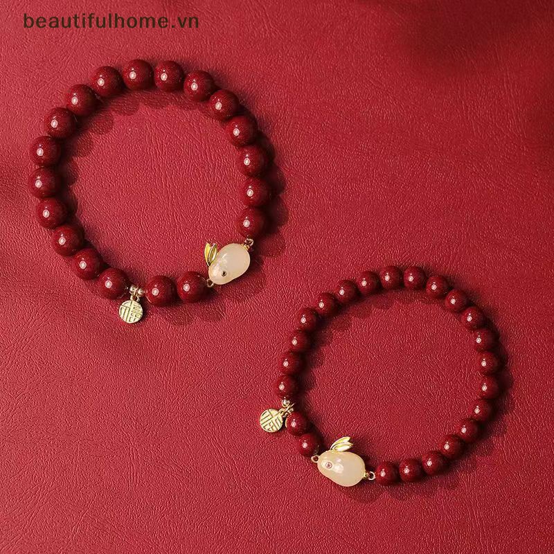 [beautifulhome] Vòng Tay Chuỗi Hạt Cinnabar Giả Thỏ May Mắn Trung Hoa Thủ Công Cổ Điển Thời Trang Sáng Tạo [beauty]