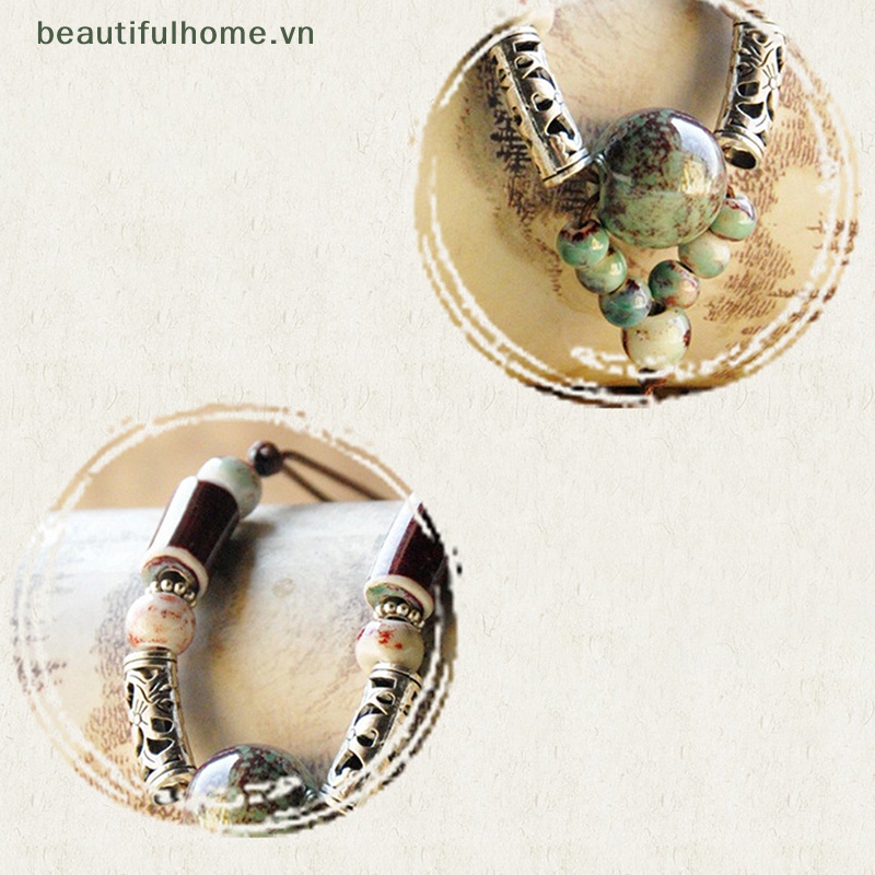 [beautifulhome] Dây Chuyền Dáng Dài Đính Hạt Gốm Sứ Handmade Truyền Thống Thời Trang Retro Trang Sức Thanh Lịch [beauty]