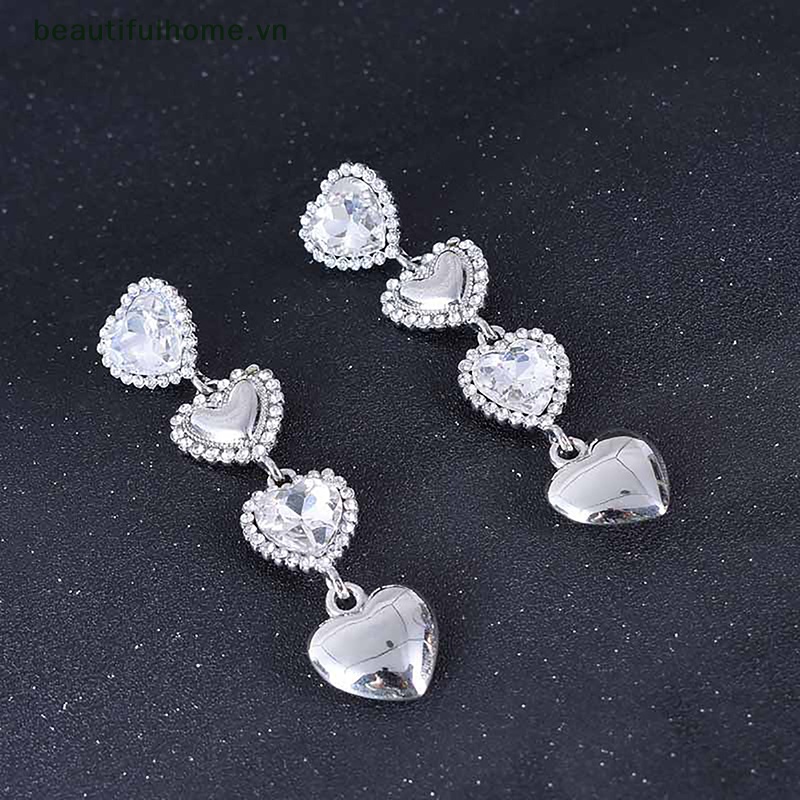 1 Đôi Bông Tai Dáng Dài Hình Trái Tim Phong Cách Vintage Thời Trang