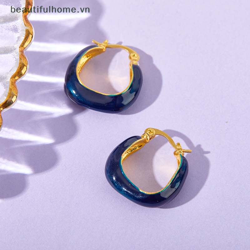 1 Đôi Bông Tai Tròn Bằng Hợp Kim Màu Xanh Lá Cây Phong Cách Vintage Hàn Quốc Thanh Lịch Dành Cho Nữ