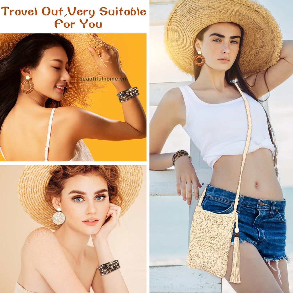 Set 5 Khuyên Tai / Vòng Tay / Dây Đeo Chéo / Túi Xách Đan Lát Thủ Công Bằng Acrylic Họa Tiết Da Báo Thời Trang Mùa Hè Cho Nữ
