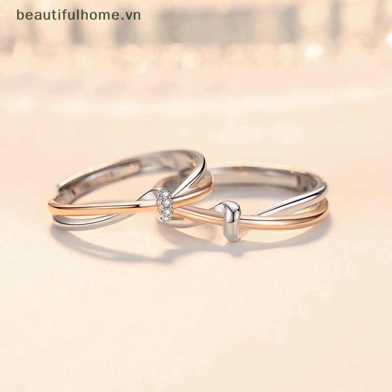 [beautifulhome] Bán Chạy Mới Bán Chạy Bộ Nhẫn Mở Tách Nút Trái Tim Zircon Màu Bạc Cho Cặp Đôi [beauty]