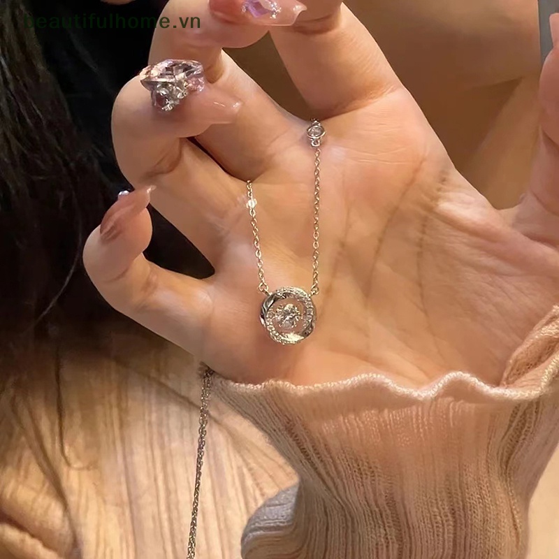 Vòng cổ Bạc Mặt Pha Lê Rỗng Thời Trang Hàn Quốc Cho Nữ