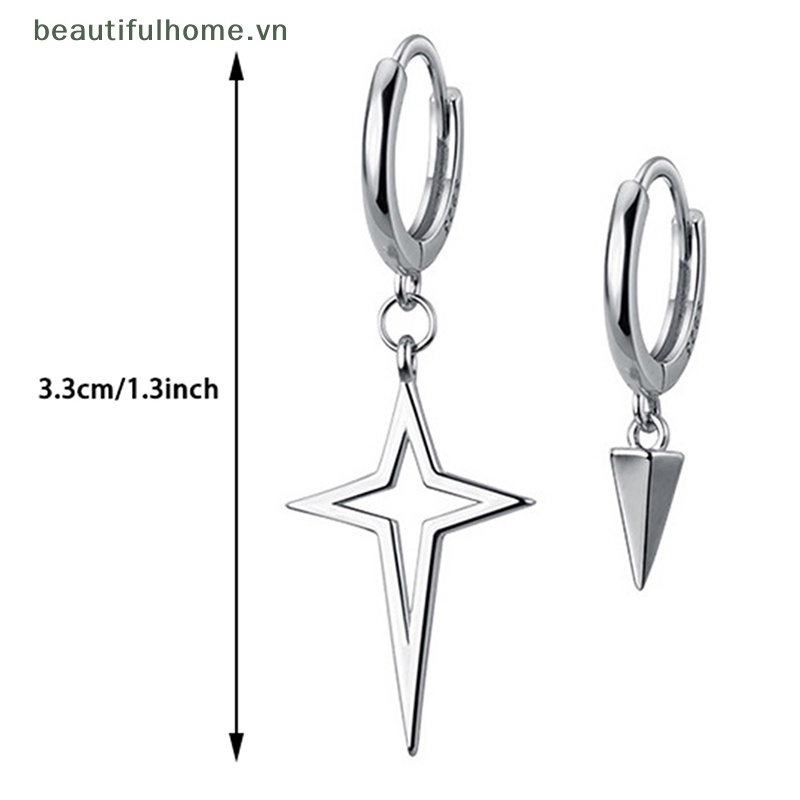 Khuyên Tai Bạc Hình Nón / Chữ Thập Không Đối Xứng Thời Trang Cho Nữ