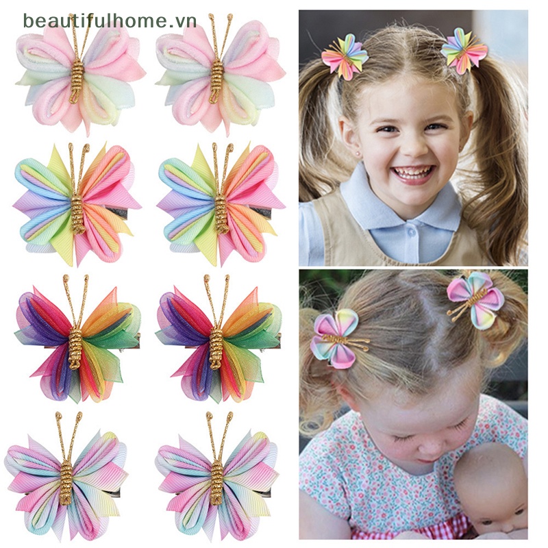1 Cặp Kẹp Tóc Bươm Bướm Màu Vàng Kim Dành Cho Bé Gái [Beautyhome]