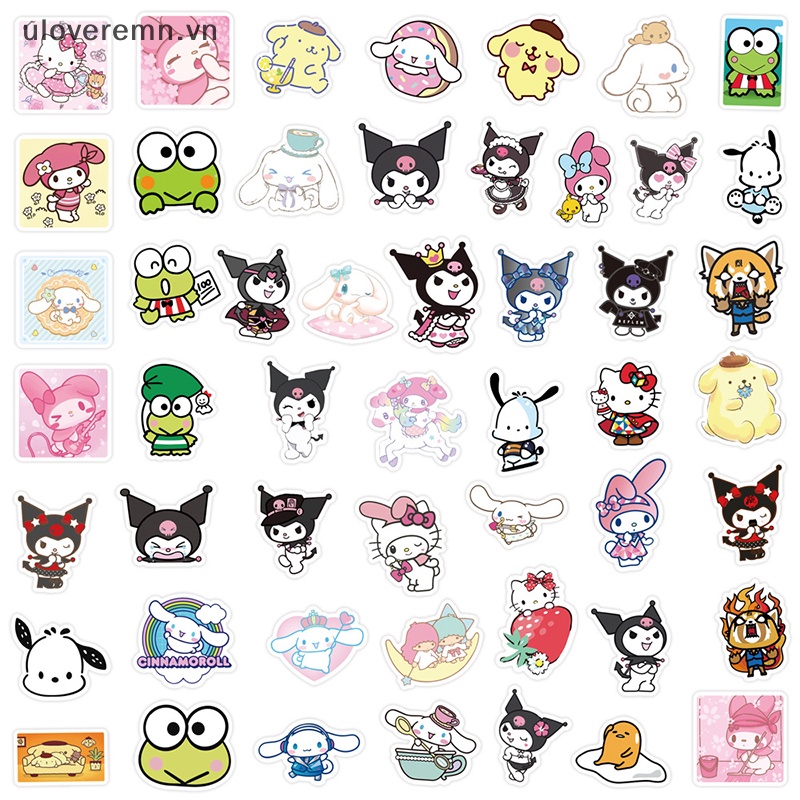 Bộ 50 Tấm Hình Dán Hoạt Hình Kuromi Melody Cinnamoroll Dễ Thương Trang Trí Vali Laptop Điện Thoại