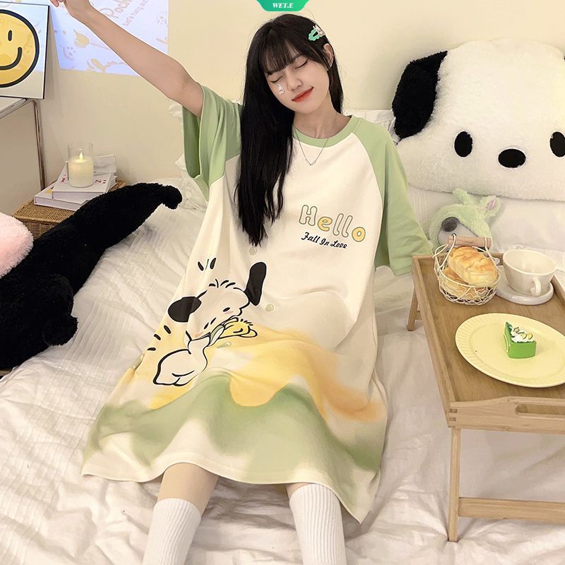 Đầm Ngủ Tay Ngắn Dáng Rộng in Họa Tiết Hoạt Hình Sanrio Pachacco Thời Trang Mùa Hè Hàn Quốc 2023