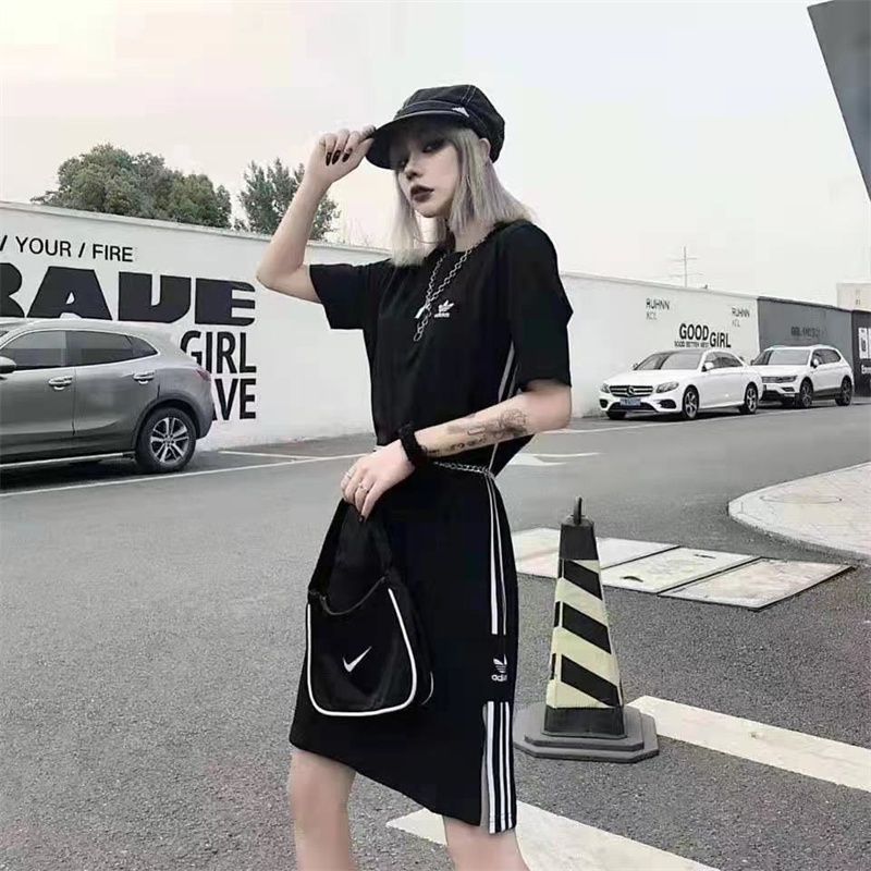 Đầm Maxi Cổ Tròn Thêu Logo Adidas Chất Liệu 100% Cotton Thời Trang Cho Nữ