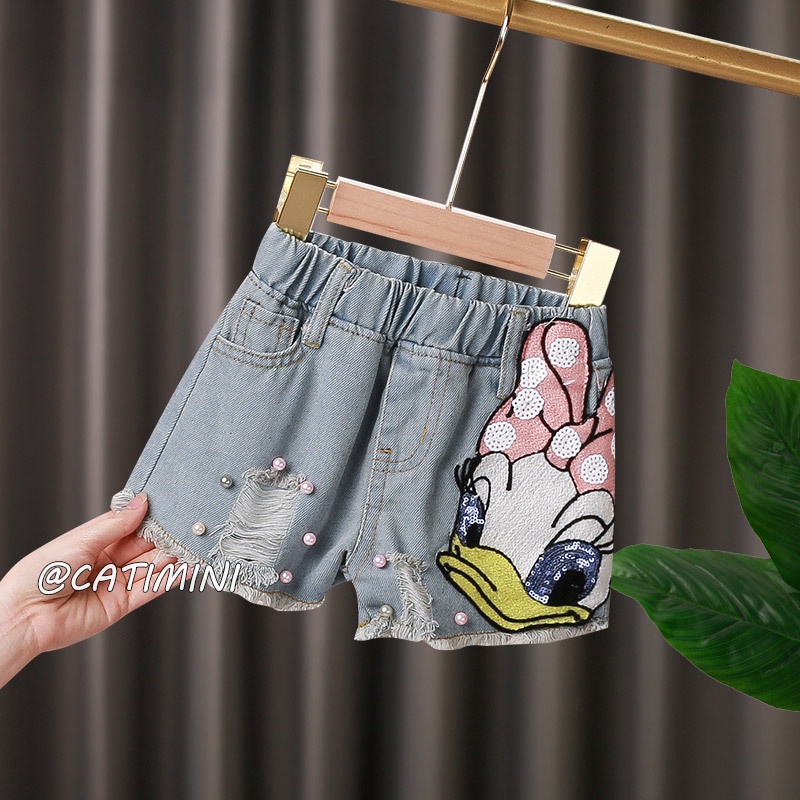 CATIMINI Quần Short denim Dáng Rộng In Hoạt Hình Kiểu Hàn Quốc Dễ Thương Cho Bé Gái