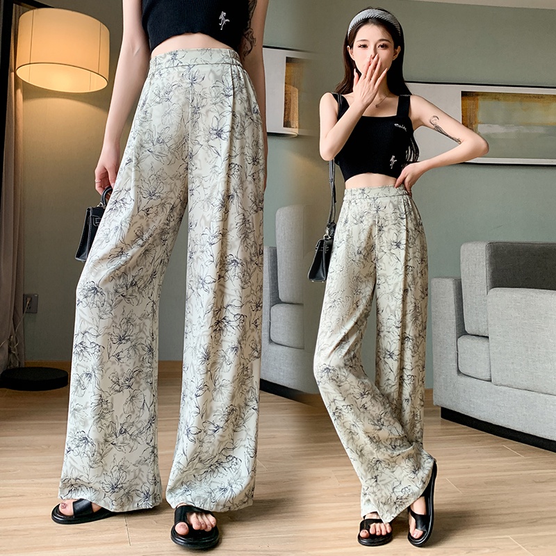 SUXI Quần ống rộng Lưng Cao In Họa Tiết Vintage Thời Trang Mùa Hè Cho Nữ