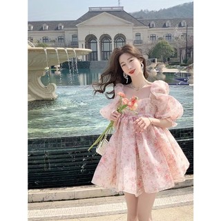 Đầm Công Chúa Tay Phồng Cổ Vuông Nhấn Eo Thời Trang Retro Pháp 2023